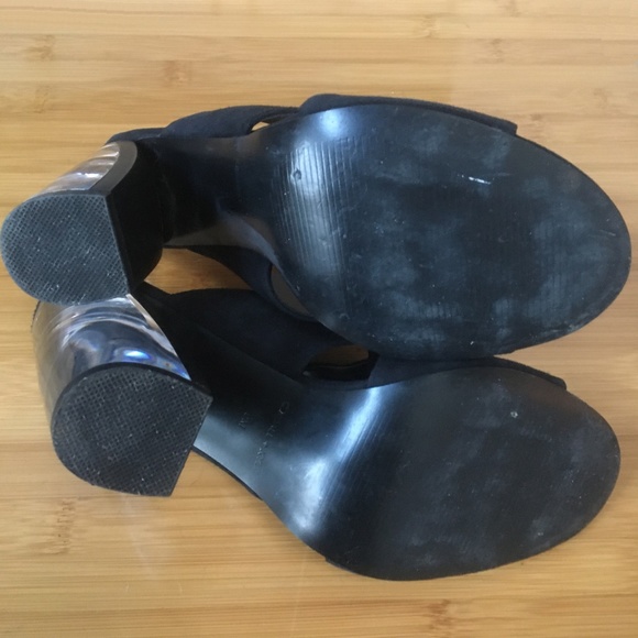 KENDALL & KYLIE THE KARMEN HEEL - BLACK SUEDE MULES w/ LUCITE HEELS - Picture 6 of 12